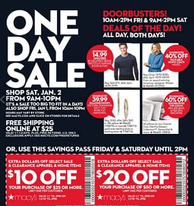 Macys One Day Sale Ad 1/1-1/2/2016